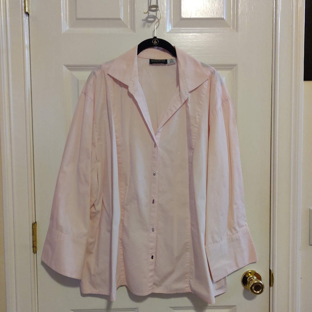 Harve Bernard Women's Light Pink Cotton Long Sleeve Button Down Shirt Si…